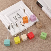 디엠몰 2P 우드 큐브 메모 클립 메모꽂이 중요 포스트잇 집게 거치대, 보라