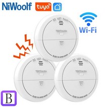 WiFi 연기 감지기 사운드 경보 화재 감지기 탐지기, 3 pcs