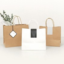 [핸즈픽] 두꺼운 트위스트끈 종이쇼핑백 10매 튼튼하고 소량인쇄 가능한 친환경 종이가방, 화이트