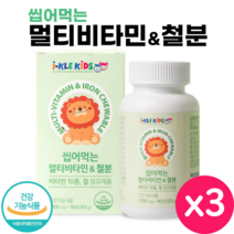 씹어먹는 츄어블 멀티 비타민 철분 90캡슐 식약처 인증 키즈 유아 어린이 종합 비타민 영양제 Multi Vitamin for Kids, 3개, 90정