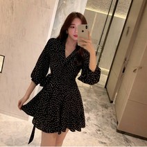 [당일배송] 하객원피스 도트브이넥 바캉스 미니원피스