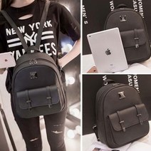 여성 스트링 블랙 인조가죽 백팩 데일리 가방