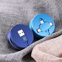 3in1 멀티 고속 충전 케이블 릴타입 원형 USB C타입 5핀 아이폰 8핀, 레드