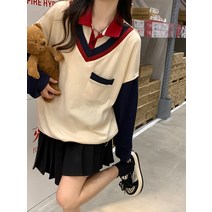 스웨터 벚꽃 마두 CHI 캐쥬얼 숏누이를 끌다 상패 디자인감각 멜란 카라넥 와이드 루즈핏 긴 소매 2569349864