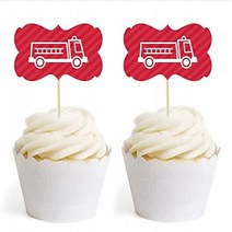 Andaz Press Birthday Cupcake Toppers DIY Party Favors Kit Firetruck Double-Sided 18-Pack, 1