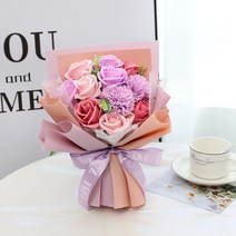 런메시 Runmecy 생일 실용 선물 부케 카네이션 모조 비누 장미 부케, 퍼플
