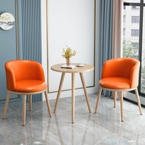 신혼 2인 티테이블 세트 거실 식탁 철제 카페 의자 베란다 골드 사이드 테이블 인테리어, 의자2+테이블1(다이나믹 오렌지/가죽)