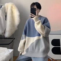 오버클래쓰 남자 라운드넥 니트 레이어드 긴팔 루즈핏 스웨터