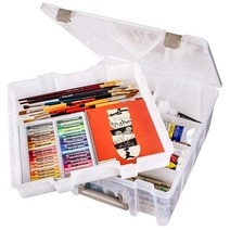 ArtBin 6899AZ 슈퍼 사첼 더블 딥 리프트 아웃 트레이 보관 용기 휴대용 예술 및 공예 오거나이저 이동식 칸막이 투명 골드 407562, 1 Pack, Organizers