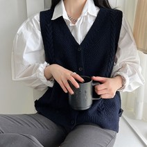 뜨개진 여성용 울 꽈배기 옆트임 언발 니트 조끼 라케르 베스트