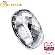 약혼 고급 심플 약속 선물 BONLAVIE-남성용 7.5mm 텅스텐 카바이드 링 웨딩 밴드 멀티 패싯 고광택 돔형 편안한 핏 사이즈 7-12