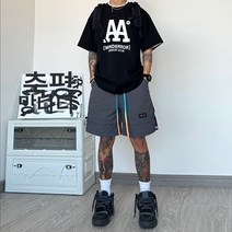 여름 메탈로고 레인보우밴딩허리끈캐주얼반바지XK00750