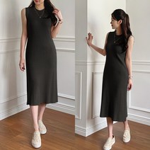 데일리앤 프링 슬림 골지 민소매 나시 롱 니트 원피스 봄 여름 가을