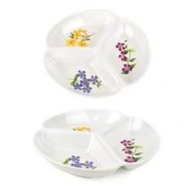 꽃무늬 멜라민 삼각나눔접시 대 이쁜그릇 플라워원접시