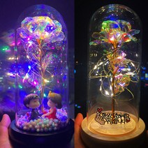FANSDA 토퍼문구 어버이날 기념일 선물 LED 장미 유리돔 무드등, 화이트미소