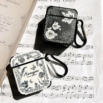 엔틱 레트로 빈티지 장미 로즈 가든 플라워 가죽 에어팟케이스 1세대 2세대 프로, 블랙 프로