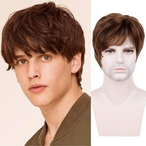 BECUS 짧은 스트레이트 100% 레미 인모 앞머리 브라질 헤어 전체 가발 남성용 남성 무료 캡 포함 (내추럴 블랙 #1B) 343527, Syn-Brown 6HW