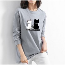 [오늘발송] 스타일아유 고양이 롱 오버핏 긴팔 캐릭터 티셔츠