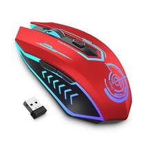 무선 게이밍 마우스 최대 7200 DPI UHURU 충전식 USB 버튼 6개 및 변경 가능한 LED 색상 7가지 인체공학적 프로그래밍 가능 MMO RPG PC 컴퓨터 노트북 플레이, 레드