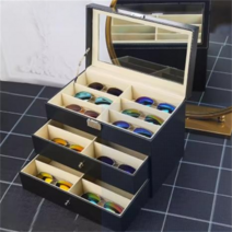 수납함 케이스 안경정리함 안경진열장 보관함 하드, 1개, C.블랙 3단 18칸