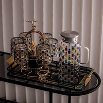 유리 물 컵세트 럭셔리 컵 찻잔 트레이 포함 풀 세트