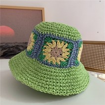 컬러 밀짚모자 여여름 해변 휴양지 사진 비치모자 접이식 편직모 그린 피크닉 선캡