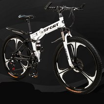 urkoteer 접이식 산악자전거 남녀공용 MTB 자전거, 26인치 24속, 접이식-스포크 휠 화이트블루 사은품 증정
