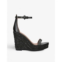 KURT GEIGER LONDON 쇼디치 크리스탈 웨지 가죽 샌들 - 블랙