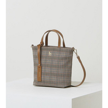헤지스 브라운 체크 나일론 퍼피 로고 나일론 미니 토트 겸 숄더백