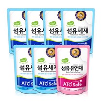 [아토세이프] 유아 액체 세탁세제 리필형 1.3L 6개+유연제 파우더향 1.3L 1개, 상세 설명 참조