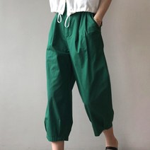 아이엠몽 여성 7부 코튼 뒷밴딩 와이드 핀턱 일자 팬츠 꾸안꾸 면 바지 하랜디
