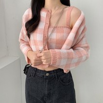 포디룩 [부들포근] 멜로우 체크 나시 가디건 세트