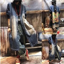 오르난 여성 브이넥 꽃무늬 패치 빈티지 롱 청자켓 kb271