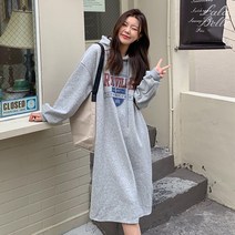 라라벨 여성 기모원피스 후드 프린팅 기모 원피스 후드원피스