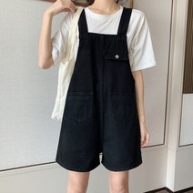 봄가을 점프수트 데님 멜빵 반바지 청 숏팬츠 신상D07