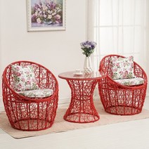 인테리어 등나무 의자및 테이블세트, 레드A타입, 1개