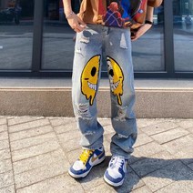 2022년 Ropa 자수공 찢어진 Baggy 남자 힙합 청바지 길거리 긴 바지 Y2K 옷 스트레이트 고딕 청바지 긴 바지