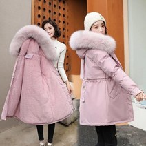 여성 패딩 2022 새로운 겨울 자켓 파카 패션 롱 코트 울 라이너 후드 파카 슬림 모피 칼라 따뜻한 스노우웨어 의류