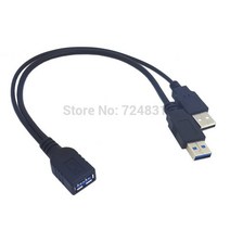 Jimier-CY USB 3.0 암-듀얼 수 추가 전원 데이터 Y 연장 케이블 2.5 quot모바일 하드 디스크 블랙 색상, [01] 기타, 한개옵션0
