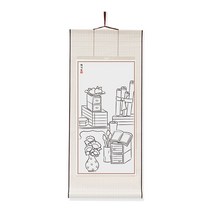 미리사몰B 민화 전통 족자 만들기 4종 그림 도안 원앙도 호작도 책가도 무지 벽걸이 DIY 키트 민속 색칠 돌봄 초등 집콕 놀이, 족자:책가도