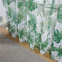 Topfinel-녹색 나뭇잎 식물 쉬어 커튼 거실 침실 얇은 명주 그물 주방 창 트리트먼트 패널 커튼