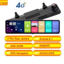 11 인치 트리플 스크린 4g 자동차 dvr 안드로이드 대시 캠 듀얼 렌즈 2g + 32g gps 네비게이션 백미러 자동 레코더 와이파이 대시 카메라, 협력사, 32GB 카드로, 4g 후면 카메라 없음