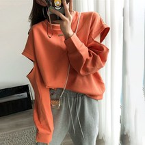 JUST FEEL!NG 여자맨투맨 데일리 심플 오버핏 럭셔리 핫 트임 라운드 빅사이즈 긴팔티셔츠 무지티