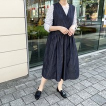 아이보리앤코 엘리아 브이넥 조끼원피스 뷔스티에 민소매 데님 원피스