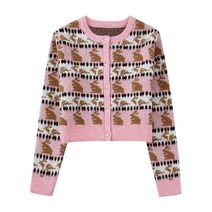 2023 같은 유럽과 미국 백합 여성복 신제품 동물 도안 자카드 니트 외투 9874500 620