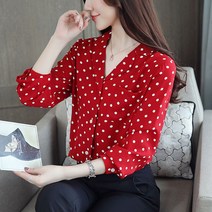 땡땡이블라우스 여성 셔링 정장 긴팔 셔츠 슬림핏