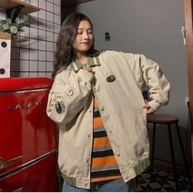 과잠 항공점퍼 간절기 아우터 Deeptown 여성용 야구 재킷 빈티지 BF 스타일 오버사이즈 패치워크 코트 K팝 스트리트웨어 캐주얼 올매치 아웃웨어 상의