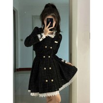 럭셔리 트위드 원피스 드레스 프렌치 스타일 블랙 레이스 라인 결혼식 하객룩