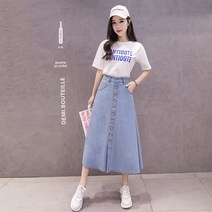 JINGHENG 여성 롱 스커트 데님 롱스커트 롱청치마 여성스커트632121