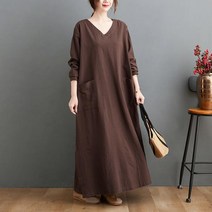 여성 린넨 원피스 빅사이즈 브이넥 빈티지 오버핏 캐주얼 여자 봄 여름 가을 긴팔 롱원피스 linen dress women JX0237